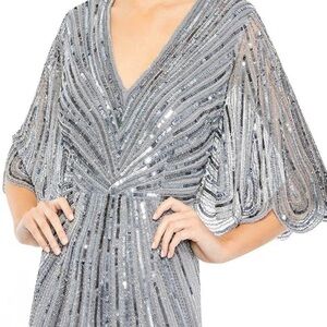 Mac Duggal 93583 Sequin VNeck Wide Cape Sleeve Gown SZ 8 ($698) Slate Blue